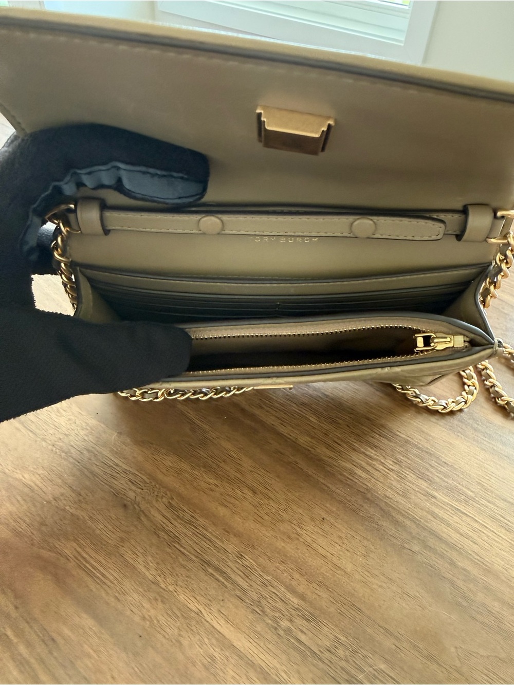 Tory Burch Quilted Crossbody Bag in Taupe with Gold Chain - Picture 6 of 6